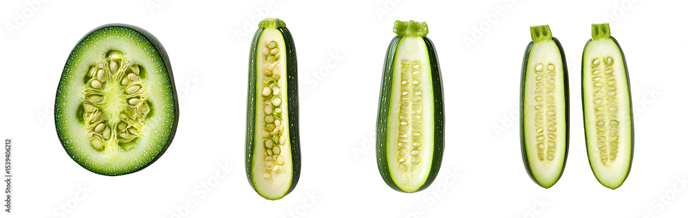 Poster set of close-up view of several zucchini slices. isolated on transparent background
