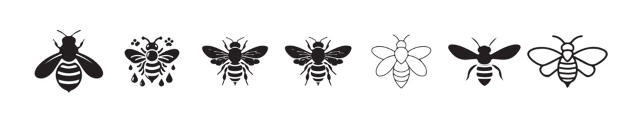 Flying bee icon isolated on white background,  black color bee silhouette icon. Bee icons. Vector illustration eps 10.