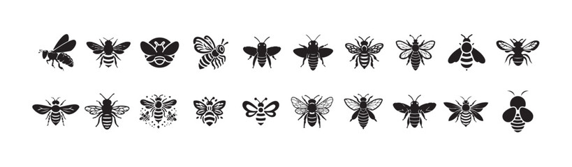 Bee vector icon . honey bee sign . isolated transparent . black outline and filled version, vector illustration eps 10.