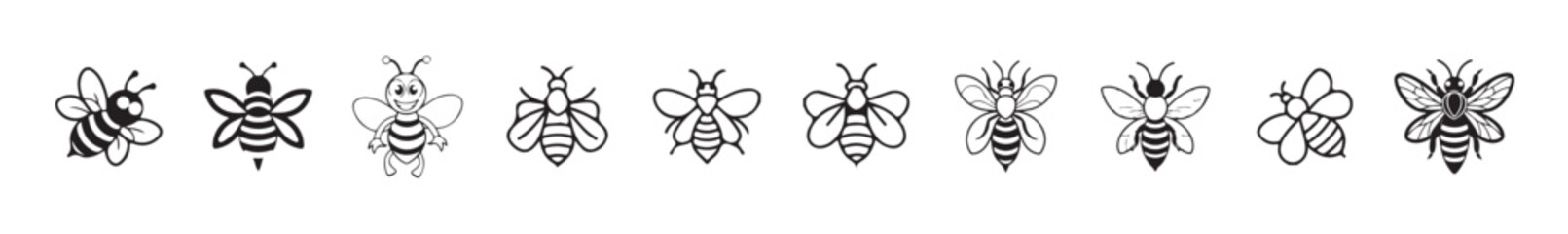 Flying bee icon isolated on white background,  black color bee silhouette icon. Bee icons. Vector illustration eps 10.
