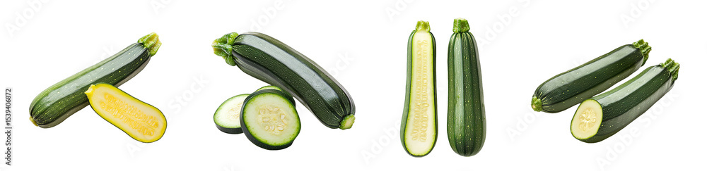 Aufkleber set of close-up view of whole and sliced zucchini specimens. isolated on transparent background