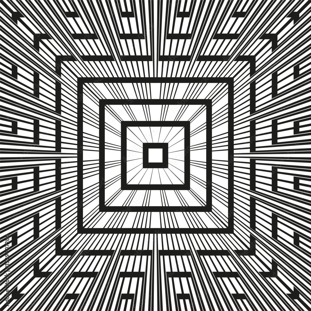 Poster abstract square pattern. geometric vector design. optical illusion element. concentric line art.