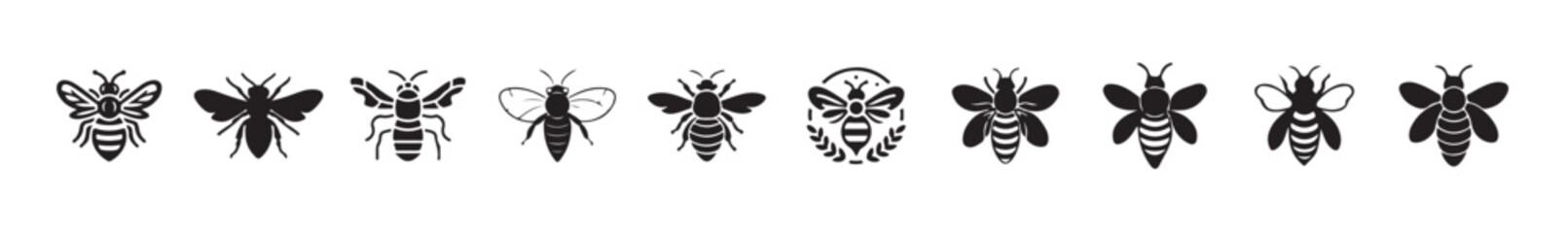 A simple bee animal outlines silhouette art & Black bee design, Bee animal elements icon vector illustration eps 10.