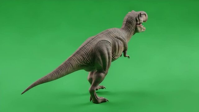 tyranosaurus dinosaur animal walking forward with green screen background
