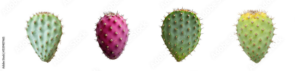 Poster set of prickly pear cactus fruits in varying colors isolated on transparent background
