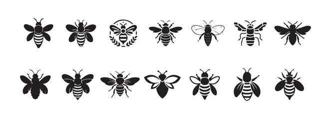 set of insects, Set of Bee Silhouette Art Vector Illustration eps 10.