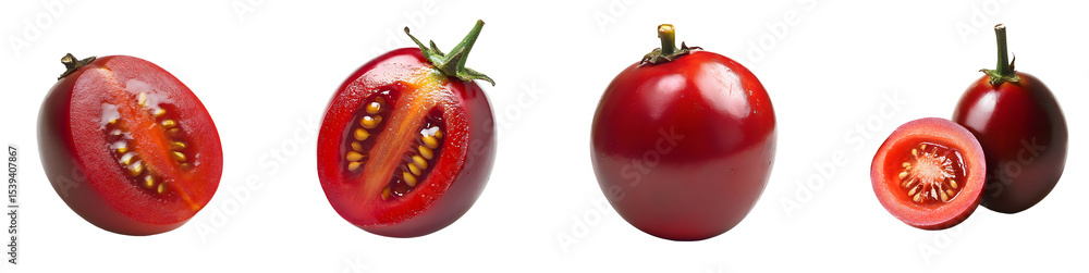 Aufkleber set of close-up of sliced dark red and bright red tomatoes. isolated on transparent background