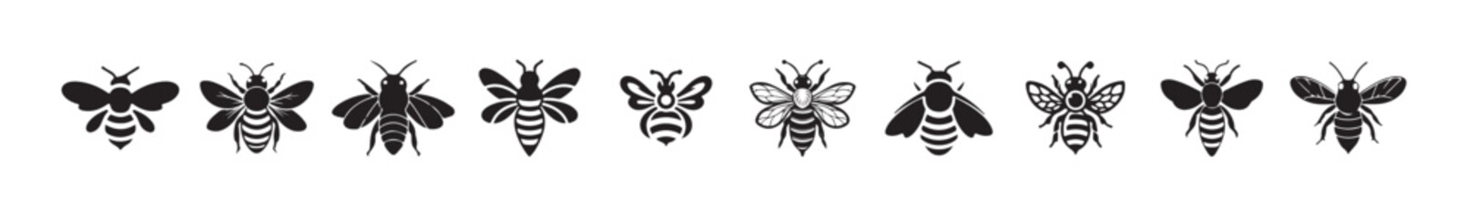 Set of Honey bee icon vector silhouette illustration isolated on white background, vector illustration eps 10.