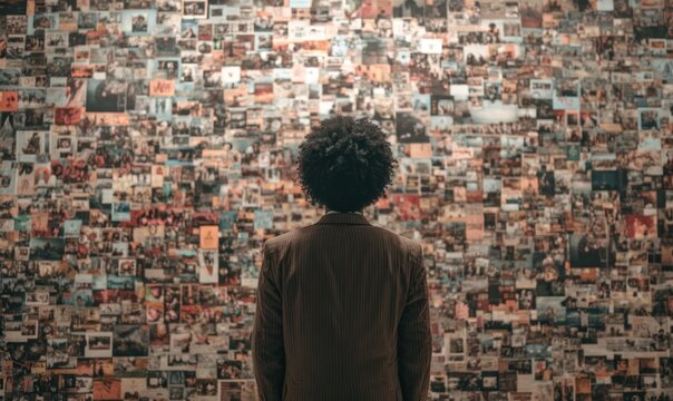 Person facing a wall of images