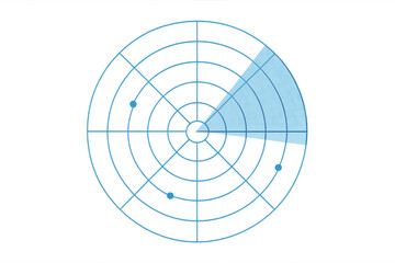 Radar screen sweeping a portion of its range, visualized with a light blue sector on a transparent background