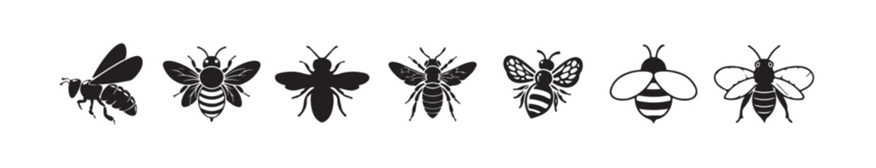 Honey bee icon vector silhouette illustration isolated on white background, vector illustration eps 10.