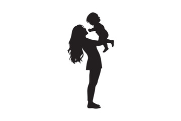 Silhouette and Outline of Mother Lifting Baby in Air – Family Love Concept