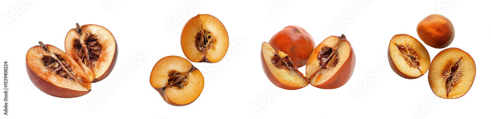 Poster set of peach slices isolated on transparent background
