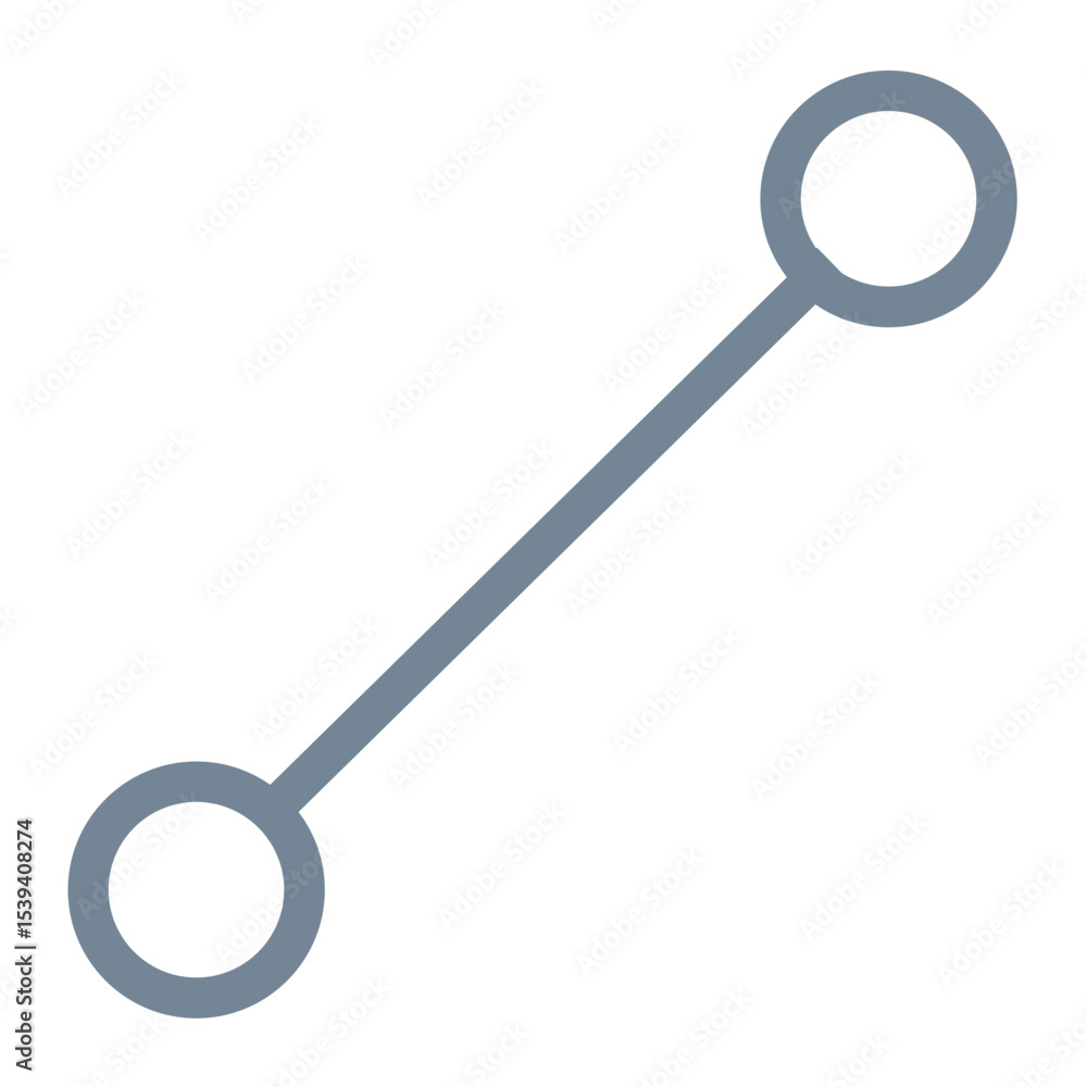 Poster simple graphic illustration featuring two circles connected by a diagonal line on a white background