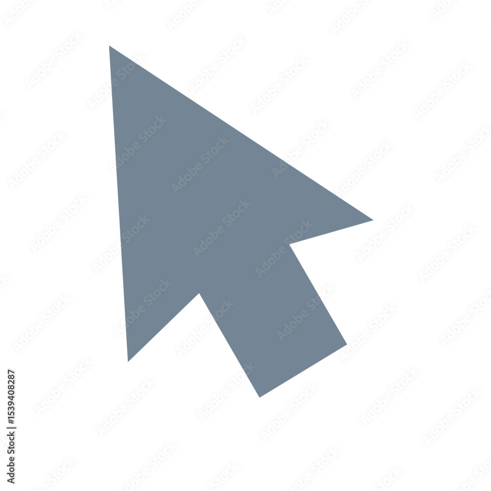Poster illustration of a gray arrow cursor pointing upwards on a plain white background in a simple design