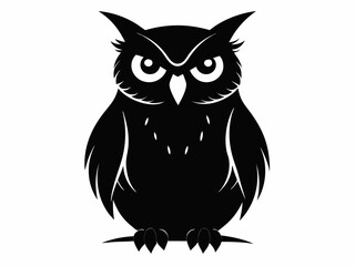 Great Horned Owl silhouette black color bird on white background