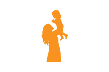 Silhouette and Outline of Mother Lifting Baby in Air – Family Love Concept