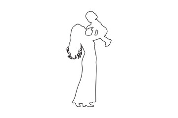 Silhouette and Outline of Mother Lifting Baby in Air – Family Love Concept