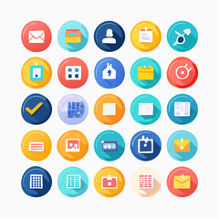 Flat vector set of social media web icons and computer business technology symbols