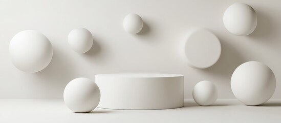 Minimalistic abstract composition with white geometric shapes for product display