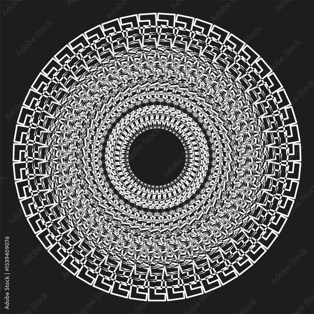 Poster circular rosette design. black white pattern. abstract spiral shape. vector radial form.