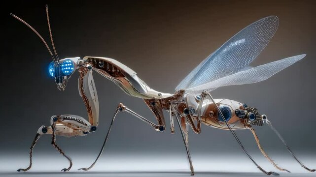 Metallic praying mantises illustration