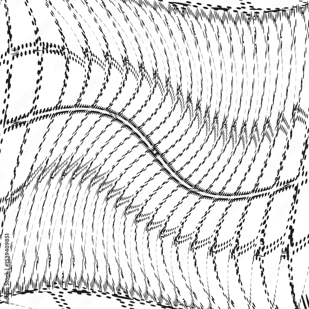 Poster wavy grid pattern. black dot lines. abstract warped mesh. vector curved design.