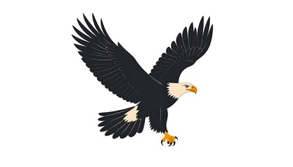 Fototapeta premium Bald Eagle in Flight with White Background.