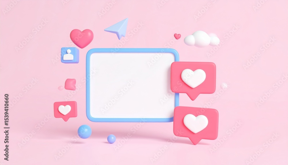 Poster delightful frame adorned with floating hearts ideal for creating engaging and romantic social media 