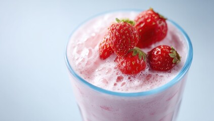 Pink smoothie topped with fresh strawberries (1)