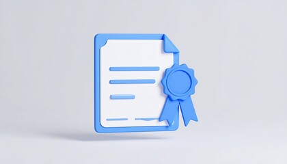3d blue award icon representing achievement and success in education and professional recognition on grey background