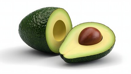Avocado Halves with Seed on White Background