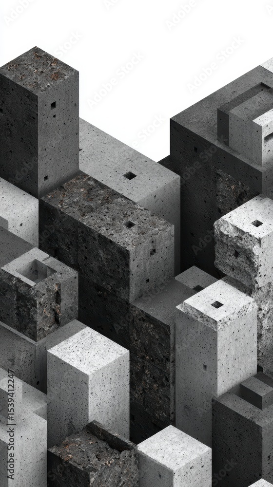Poster abstract concrete blocks modern architecture geometric design minimalist grey 3d rend