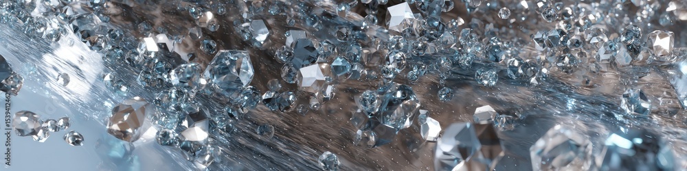 Poster a dazzling array of diamonds scattered across a textured surface with shimmering reflections