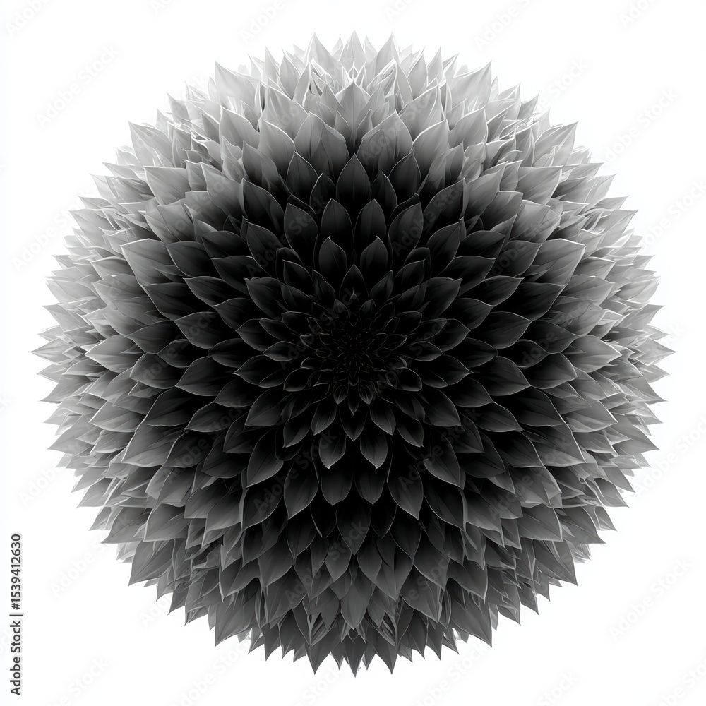 Poster abstract monochrome flower 3d render high resolution botanical nature design element
