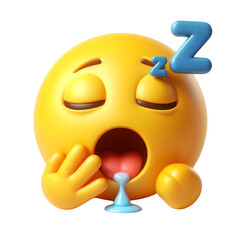 3d sleepy emoticon yawning isolated on transparent background
