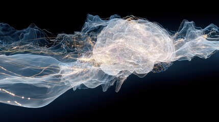 Abstract representation of a brain with neural pathways on a dark background in a conceptual image