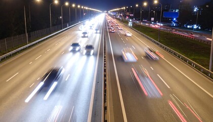 Night Highway Traffic Flow.