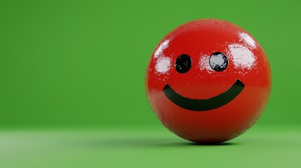 Glossy Red Pixelated Smiley Sphere on Green Background