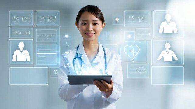 Female Doctor Using Digital Tablet in Modern Medical Environment with Health Data Visualization and Technology - Powered by Adobe