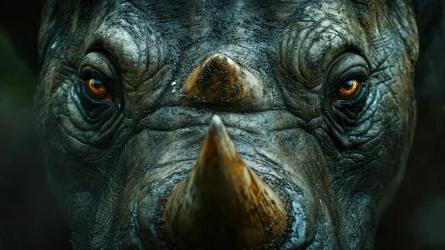A close up of a rhino 's face