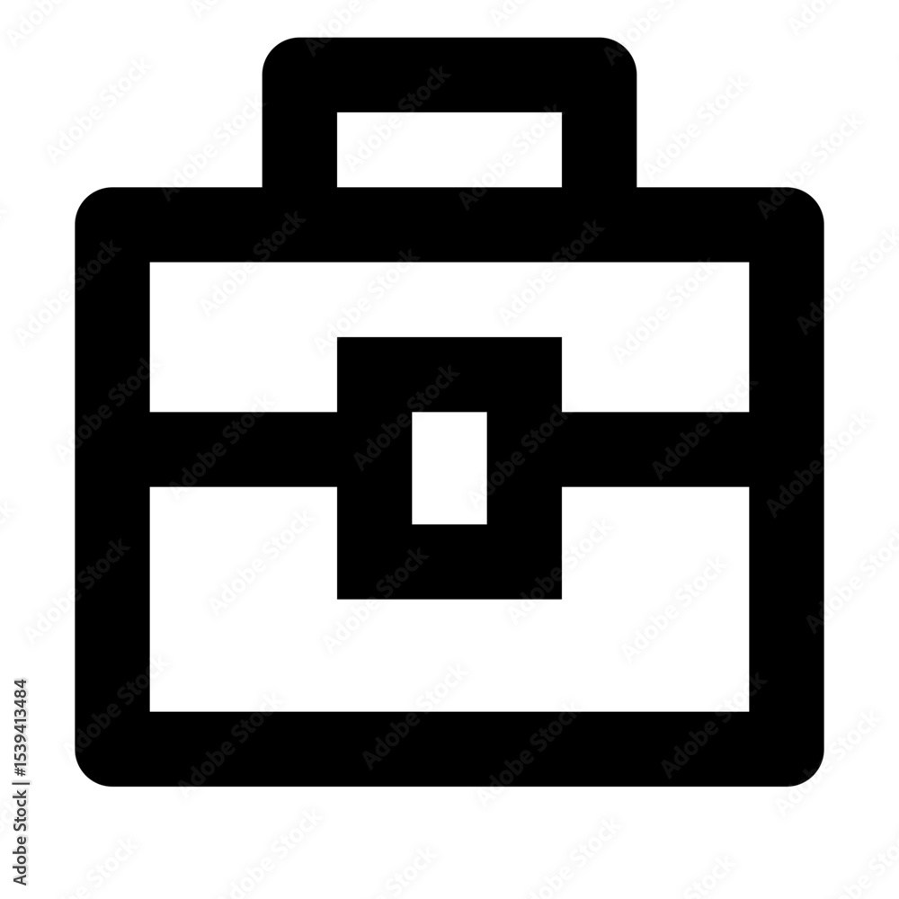 Poster illustration of a black outlined briefcase with a handle and a latch in a minimalist style design