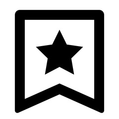 Black outline of a bookmark with a five pointed star in the center on a white background design icon