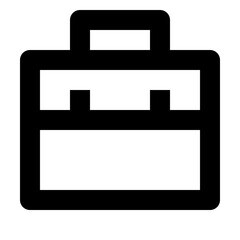 Illustration of a black outlined briefcase with a handle and two clasps in a simple style icon