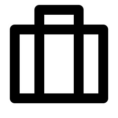 Illustration of a simple black and white suitcase with handle and rounded corners in outline style
