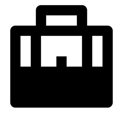 Illustration of a simple black briefcase with handle and rectangular details on a white background