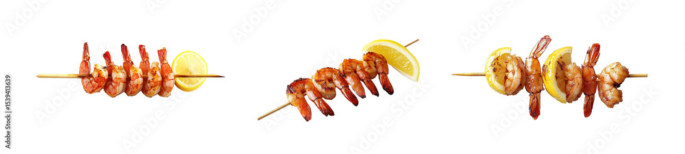 Aufkleber grilled shrimp skewers with lemon slices isolated on transparent background