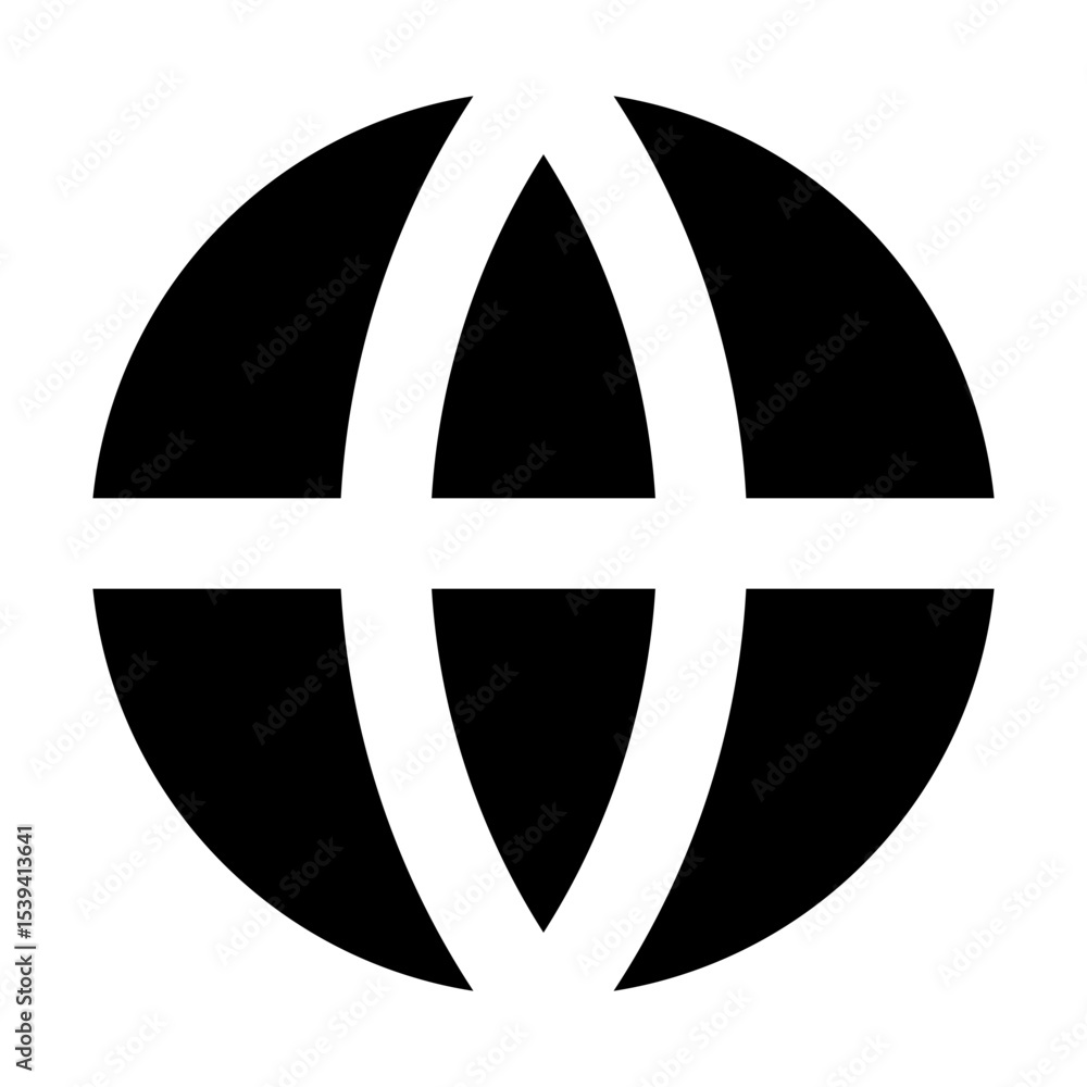 Poster a simple black globe icon with horizontal and vertical lines intersecting the sphere shape design