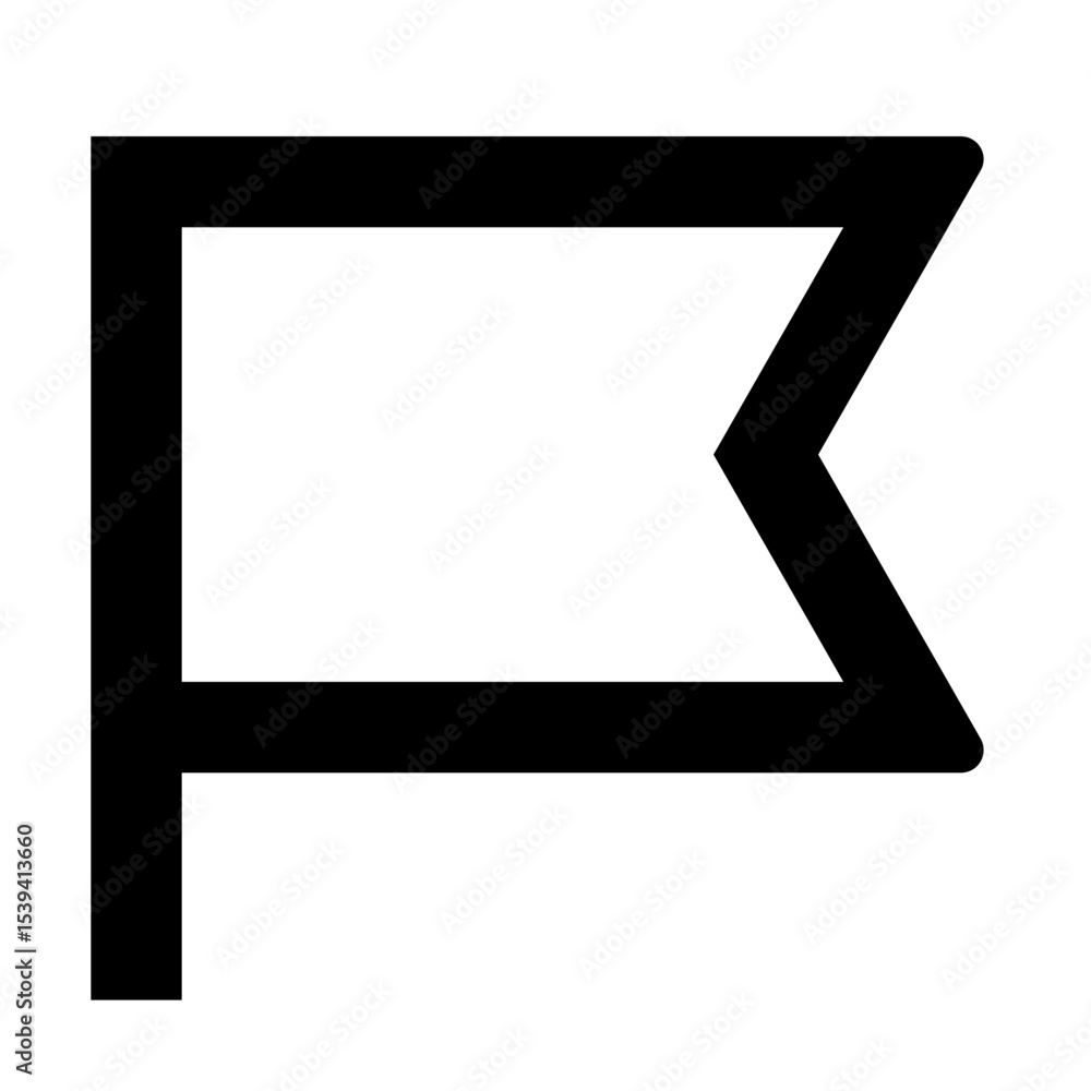 Poster simple black outline of a flag with a notched end on a white background showing a minimalist design