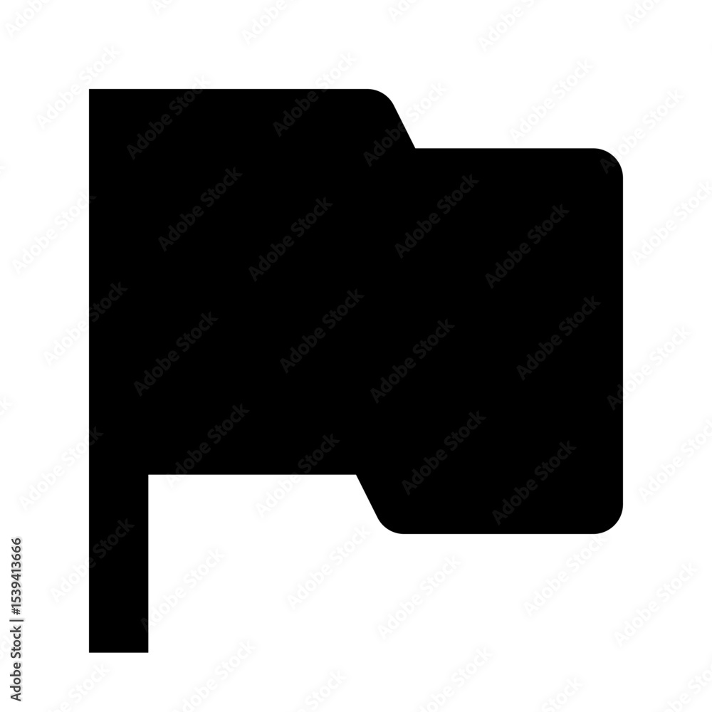 Poster illustration of a simple black folder icon with a tab showing a rounded corner on the right side